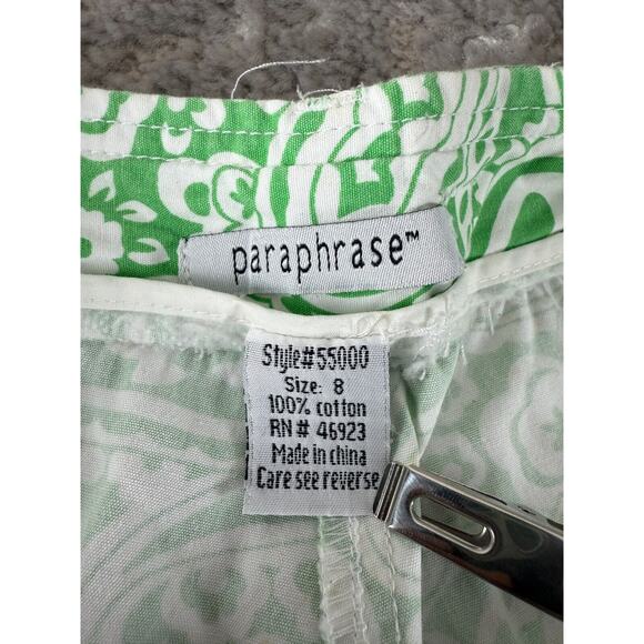 Paraphrase Size 8 100% Cotton Floral Paisley Print Flat Front Shorts Green White - Picture 10 of 12